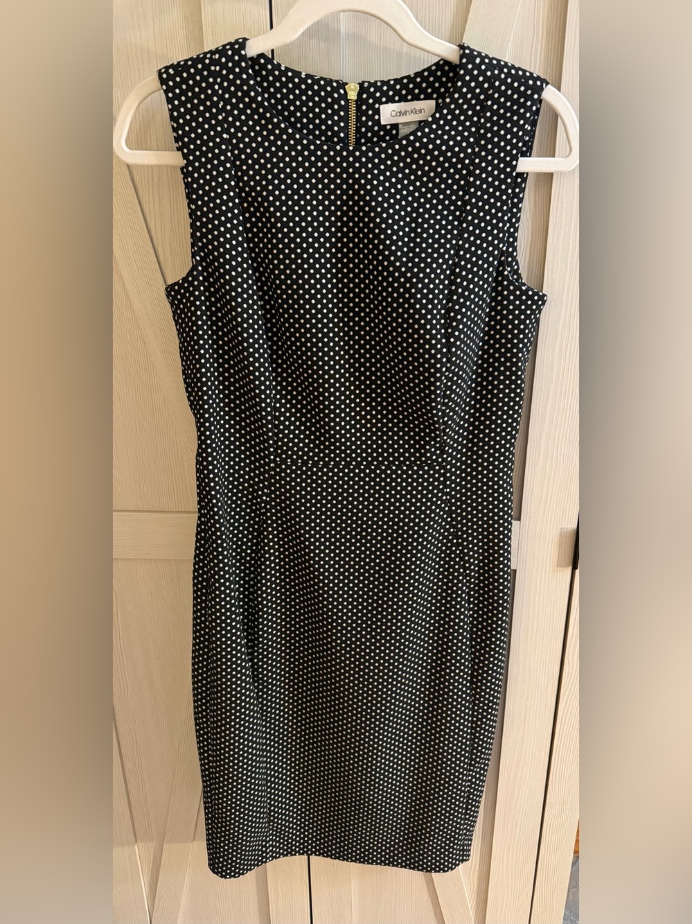 Calvin Klein Black and White Polka Dot Sheath Dress